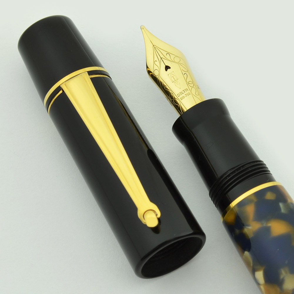 Delta Parthenope Fountain Pen - Golden Blue, Black Cap, 18k Medium
